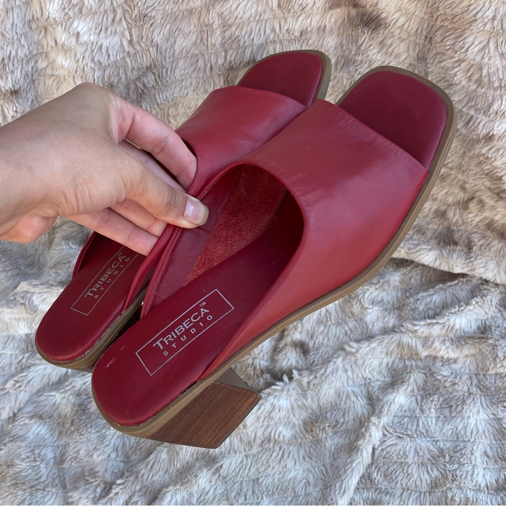 TRIBECA Studio Red Slide Sandals with Low Block Heel